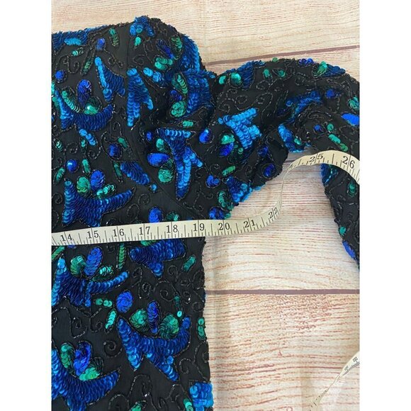 Vintage Lawrence Kazar Women's Sequin 100% Silk Long Sleeve Blazer - Large - Picture 9 of 13